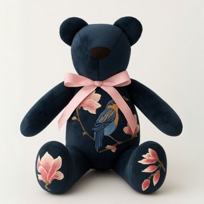 OSO DE TELA AZUL CON FLORES OBSEQUIO REGALO