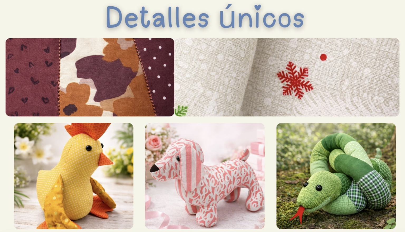 Productos artesanales hechos a mano de La Casa del Oso, osos de tela y textiles con diseños únicos